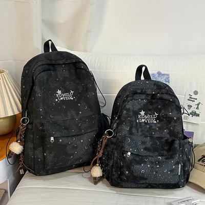 Amerikanischer Nischen-Tie-Dye-Rucksack für Mittelschülerinnen und Studenten, Einfache und vielseitige niedliche Doppel-Schultertasche mit Sternen