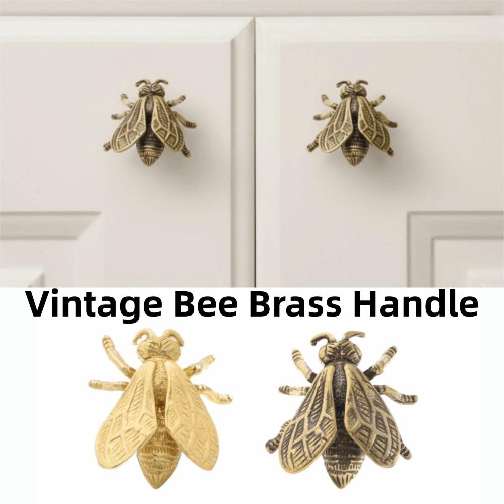 Retro Cabinet Door Knobs Vintage Wardrobe Drawer Pulls Chinese Style Bee Brass Handle Window