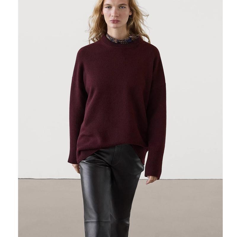 MD Fall and Winter New Women's Clothing Rib Neckline Soft Glutinous Wool Blended Round Neck Long Sleeves Knitwear 5775638