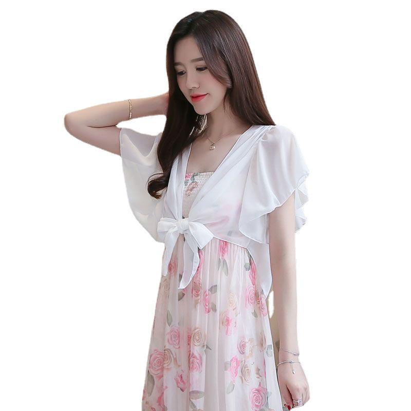 Korean Style Chiffon Shawl Cardigan - Short Sleeve, Lightweight, Versatile Sun Protection Outerwear for Women