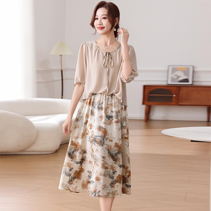 Elegant Floral Chiffon Dress - Summer 2026 Collection for Middle-Aged & Elderly Women