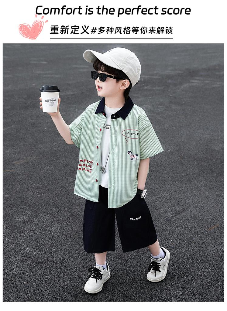 Boys' Shirt Set Summer Thin Edition 2026 New Handsome and Fashionable Baby Summer Clothes Children's Short Sleeve Two Piece Set
