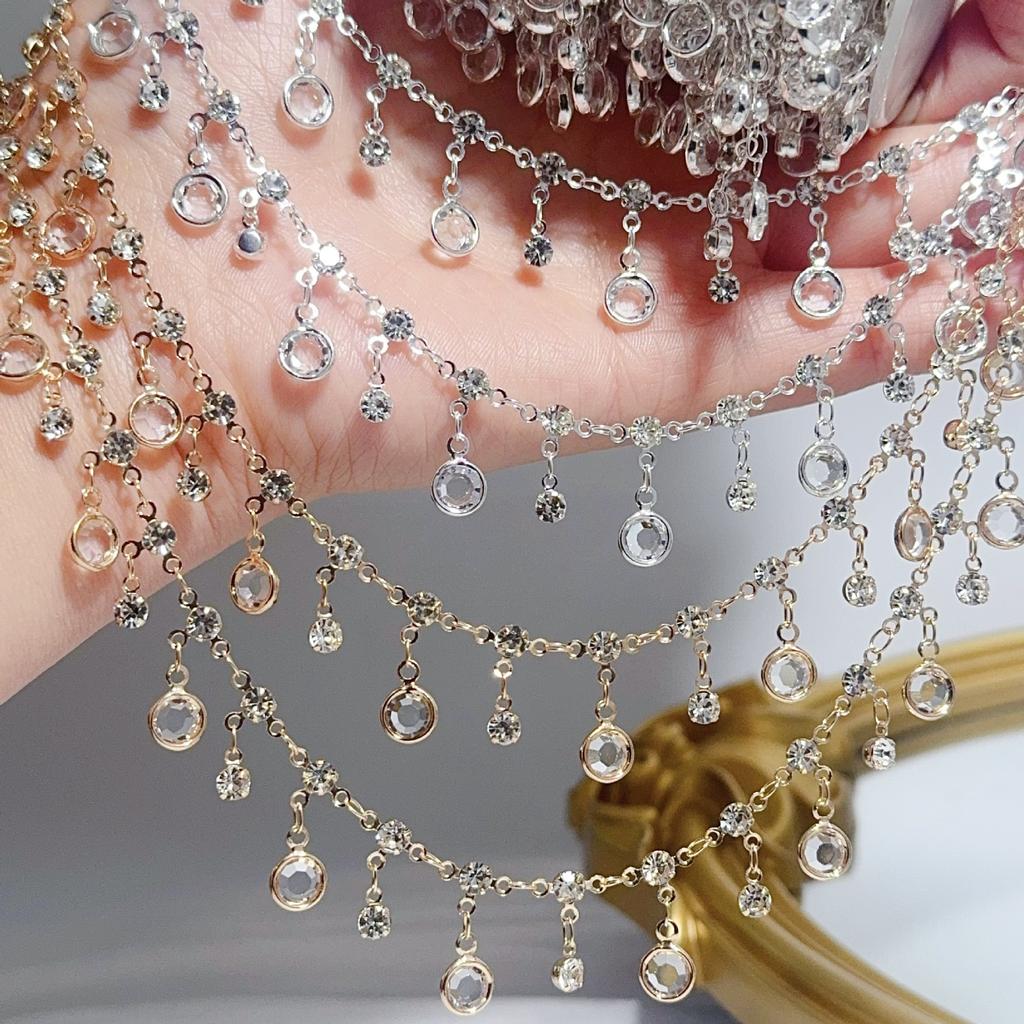 0.5/1/2M Rhinestone-Embedded Clear Glass Copper Chains For DIY Ancient Style Hairpins Bracelets Necklaces Jewelry Accessories