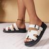 Cross-border European and American Large-size Solid Color Summer New Round Head Thick Bottom Fashion Casual Outer Wear One-character Sandals Women