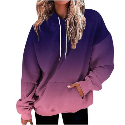 Women's 3D Gradient Printed Long Sleeve Loose Hooded Sweatshirt Simple Ladies Casual Long Sleeve Pullover
