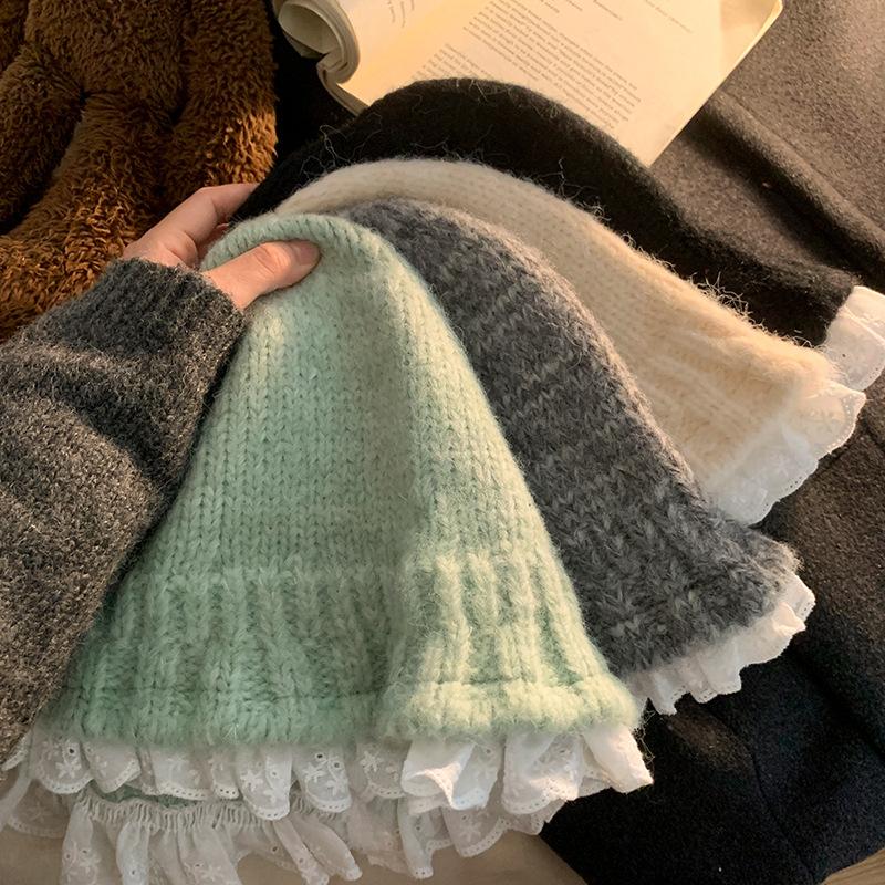 Korean Lace Knitted Fisherman Hat for Women in Autumn and Winter Sweet and Versatile Woolen Hat  Warm and Face Friendly Small Hat Trendy