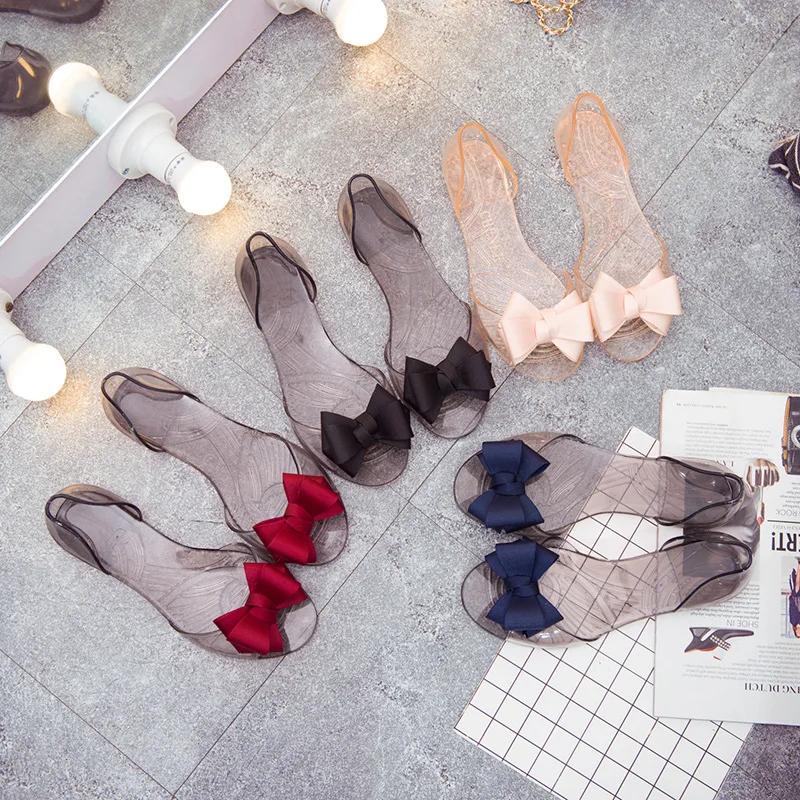 Fashion Sandales D'été Pour Femmes, Plates, Gelée, Plage, Nœud, Chaussures Pour Femmes À La Mode