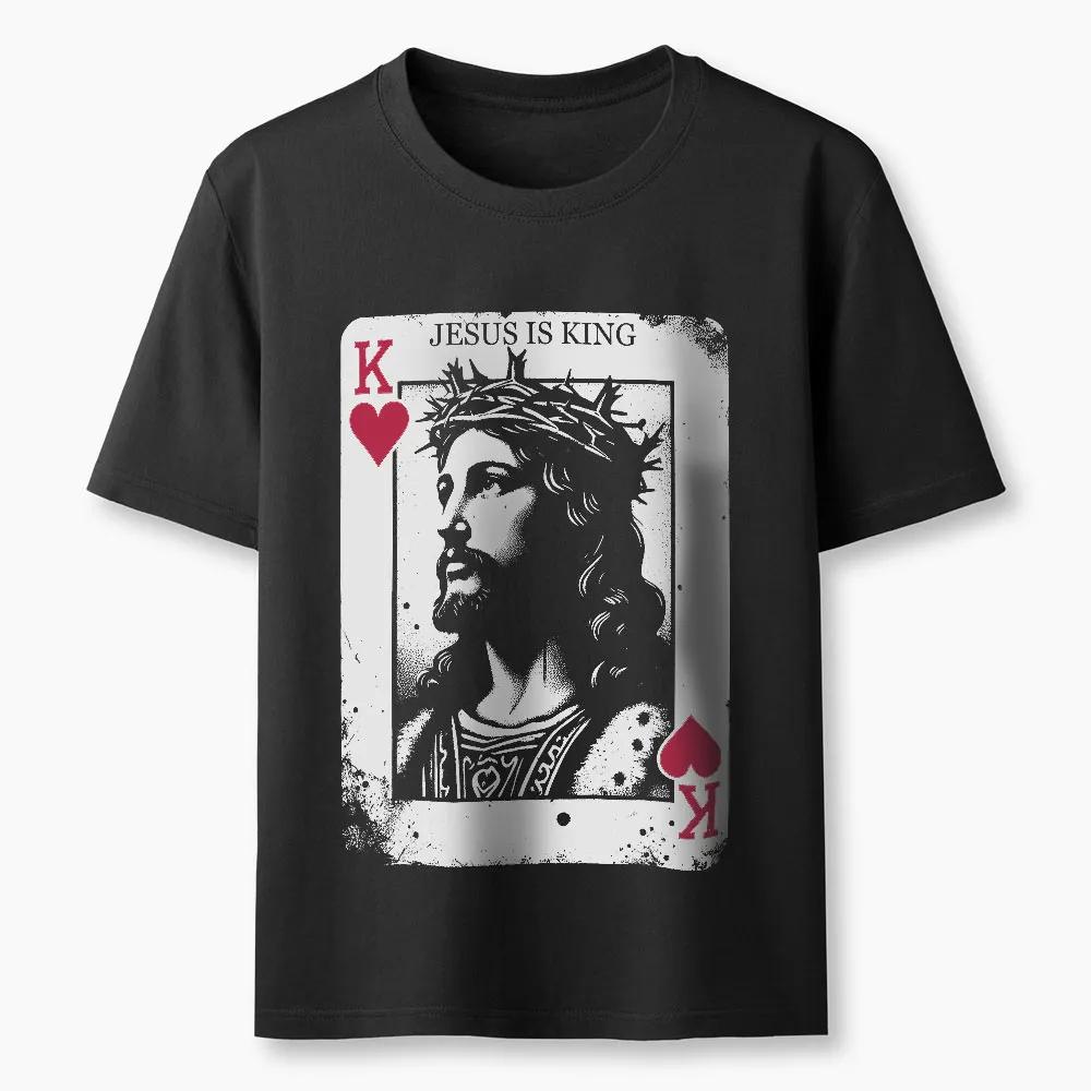 

2026 Summer New Style Jesus Is King Card Christian High-quality Casual Breathable Round-neck T-shirt for Both Men and Women -... S разноцветный
