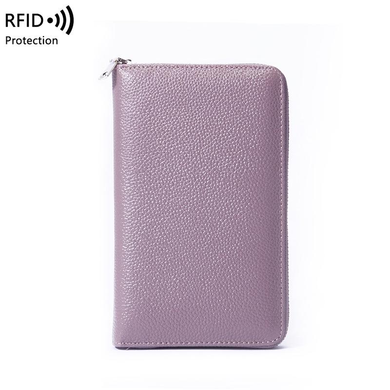 RFID Long Wallet: Top Grain Cowhide Passport & Document Holder with Zipper Phone Pouch for Men & Women