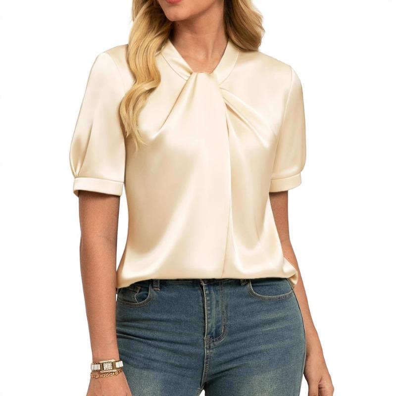 Nuovi Top Eleganti Estivi da Donna Camicie Satinate Versatili a Maniche Corte