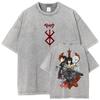 Berserk Guts T Shirt Manga Griffith Printed  T-shirt Men Unisex Clothes Street Vintage Washed Tshirt Short Sleeve Cotton Tees
