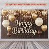 2D Modern Brown Gold Happy Birthday Backdrop for Stylish & Adult Celebrations