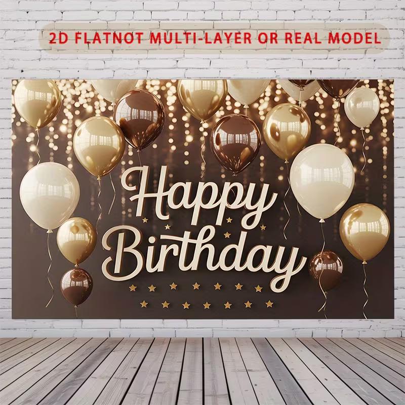 2D Modern Brown Gold Happy Birthday Backdrop for Stylish & Adult Celebrations
