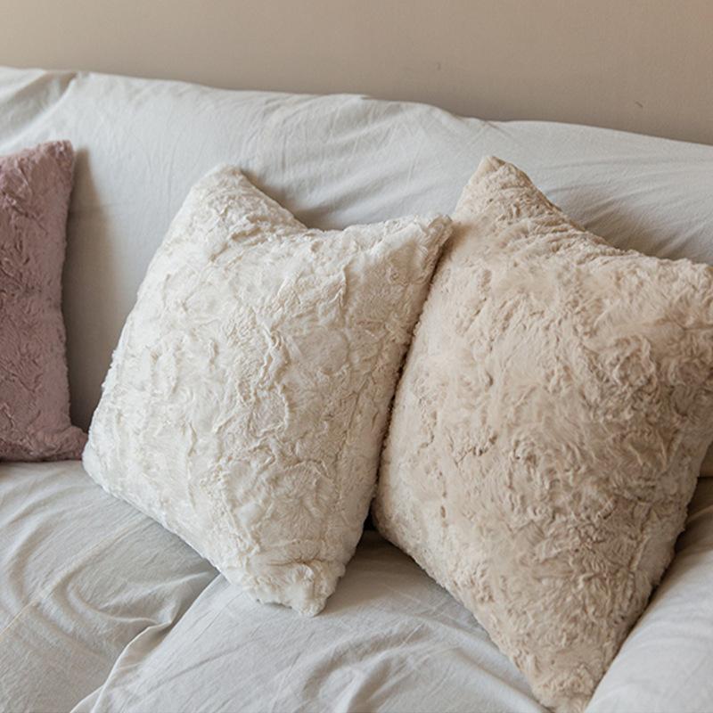 Brushed Rabbit Fur Pillowcase Sofa Cushion Bedside Pillow Waist Backrest Ins Nordic Bedside Cushion Office Pillow