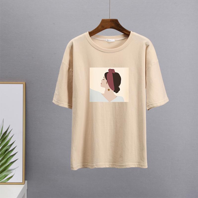 Hirsionsan Vintage Printed T Shirt Women Summer Chic Tees 100% Cotton Elegant Jumper Clothes Oversized Casual Pullover Top