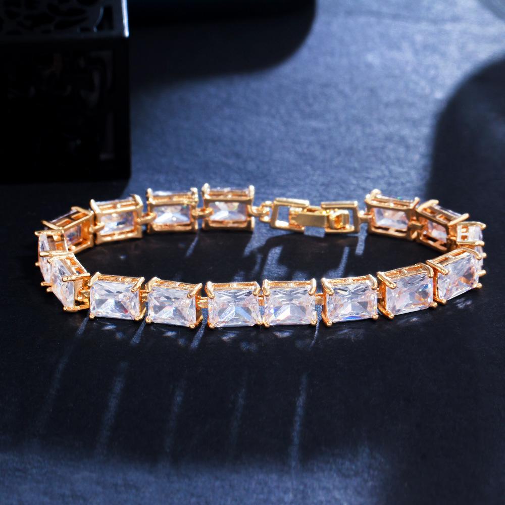Celebrity Personality Square Full Diamond Aaa Zircon Electroplated Gold Bracelet Women'S Jewelry
