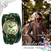 JewelryWe Antique Leather Band Wristwatch with Numeric Analog Quartz for and Perfect for Commuting and Cute and Available in Three Green Colors