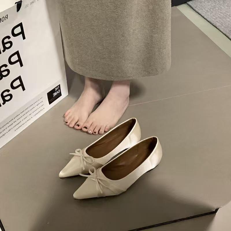Xianfeng pointed single shoes temperament with skirt bow with skirt thin versatile ladyshoes tide