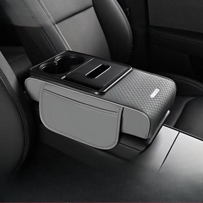 Waterproof Leather Auto Armrest Box Heightening Cushion, Ergonomic Car Center Console Armrest Pad, Car Interior Accessories серый