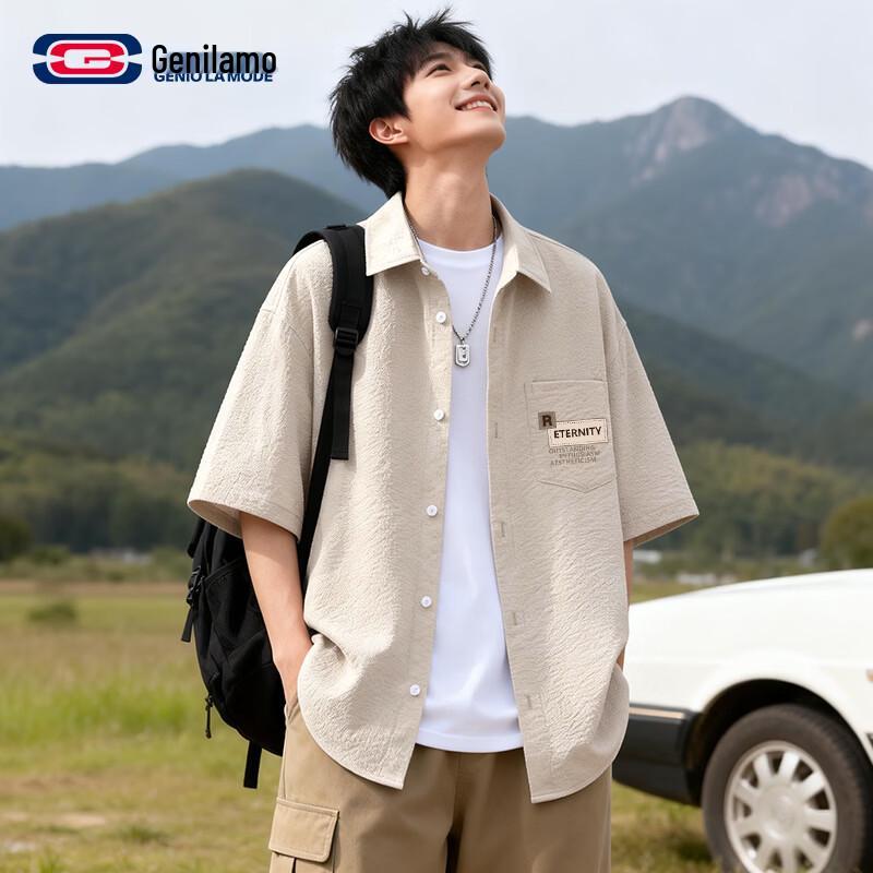 GENIOLAMODE Men s Anti-Stain Breathable Short Sleeve Shirt XL