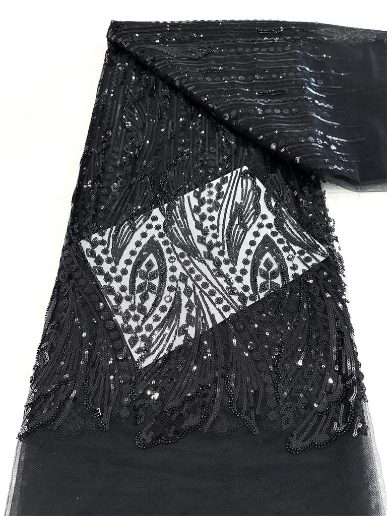 Elegant French Embroidery Green Beaded Net Lace Fabric 2025 African Nigerian Tulle Mesh with Sequins Fabric for Wedding Dress