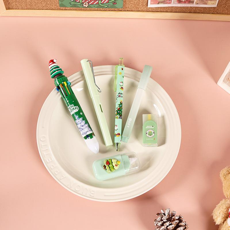 6pcs/set Christmas Student Stationery Cartoon Multi Color Pen Set Student Reward Prize Christmas New Year Gifts Back To School