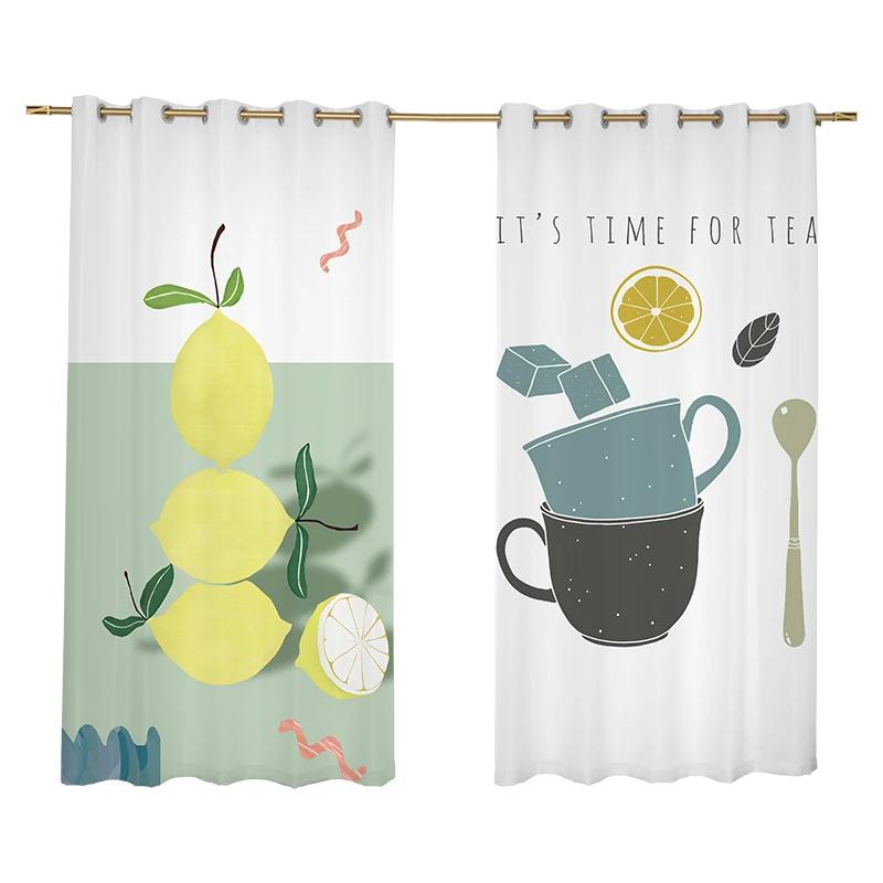 Nordic Simple Cartoon Strawberry Lemon Fruit Ins Fresh Kitchen Dining Room High Shading Window Curtain ChildrenBedroom Drape
