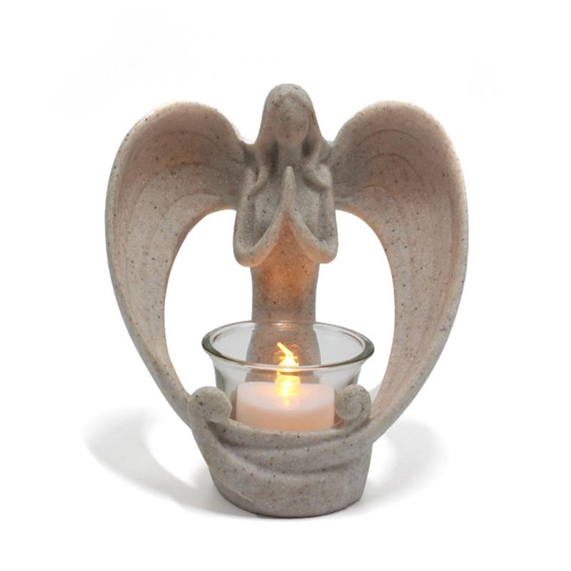 Resin Angel Candle Holder With Glass Cup Imitation Stone Craft For Church Decoration And Elegant Home Interior Accessories