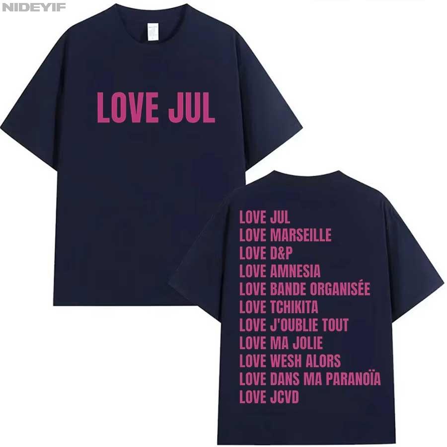 

France Rapper Jul Tour 2026 T shirt for Unisex Women Hiphop Streetwear Oversized Tops 100 Cotton TShirt BLACK JUL20 4XL