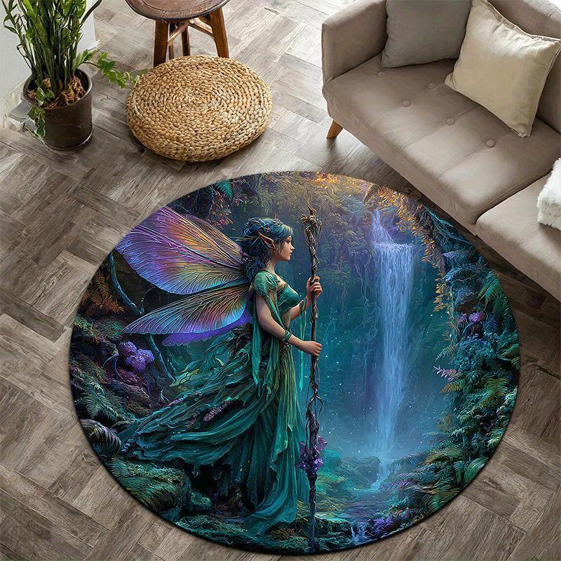 

Fantasy forest elves Flannel-printed round floor mats are slip-resistant Suitable for living room bedroom terrace garden carpets 60cm x 60cm