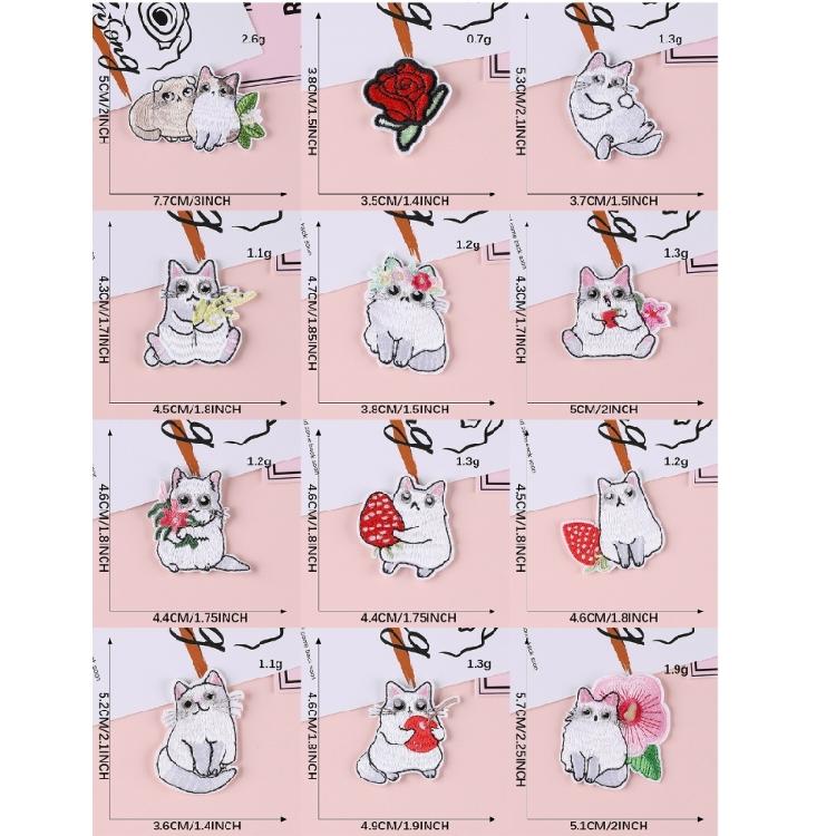 12 Pcs White Cats Applique Patches Embroidery Patches Iron On Patches Embroidered Patches Lovely Animal Sew On Patches