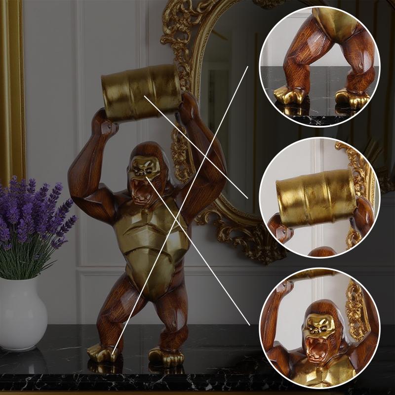 Wood-grain Gorilla Sculpture Resin Animal Sculpture Decorative Piece for Home, Bedroom, Living Room, Study, and Counter