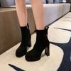 Fashion Women's Platform Cow Suede Booties Fall New Square Toe Rear Zipper Anti-Slip Wear-Resistant High Heels