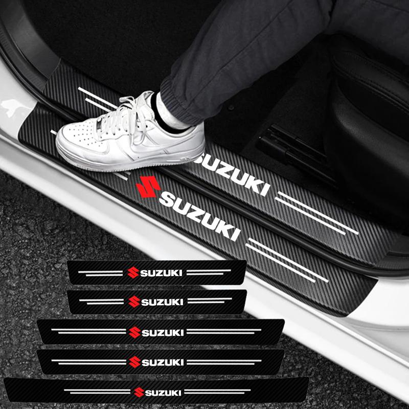 High-quality Carbon Fiber Car Door Sill Protector Sticker For Suzuki Jimny Samurai Vitara Swift Baleno Ignis Splash Kaiser Swace