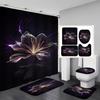 4Pcs Painted Floral Shower Curtain Set with Non-Slip Bath Mat, Toilet Lid Cover, Contour Rug & 12 Hooks, Bathroom Decor