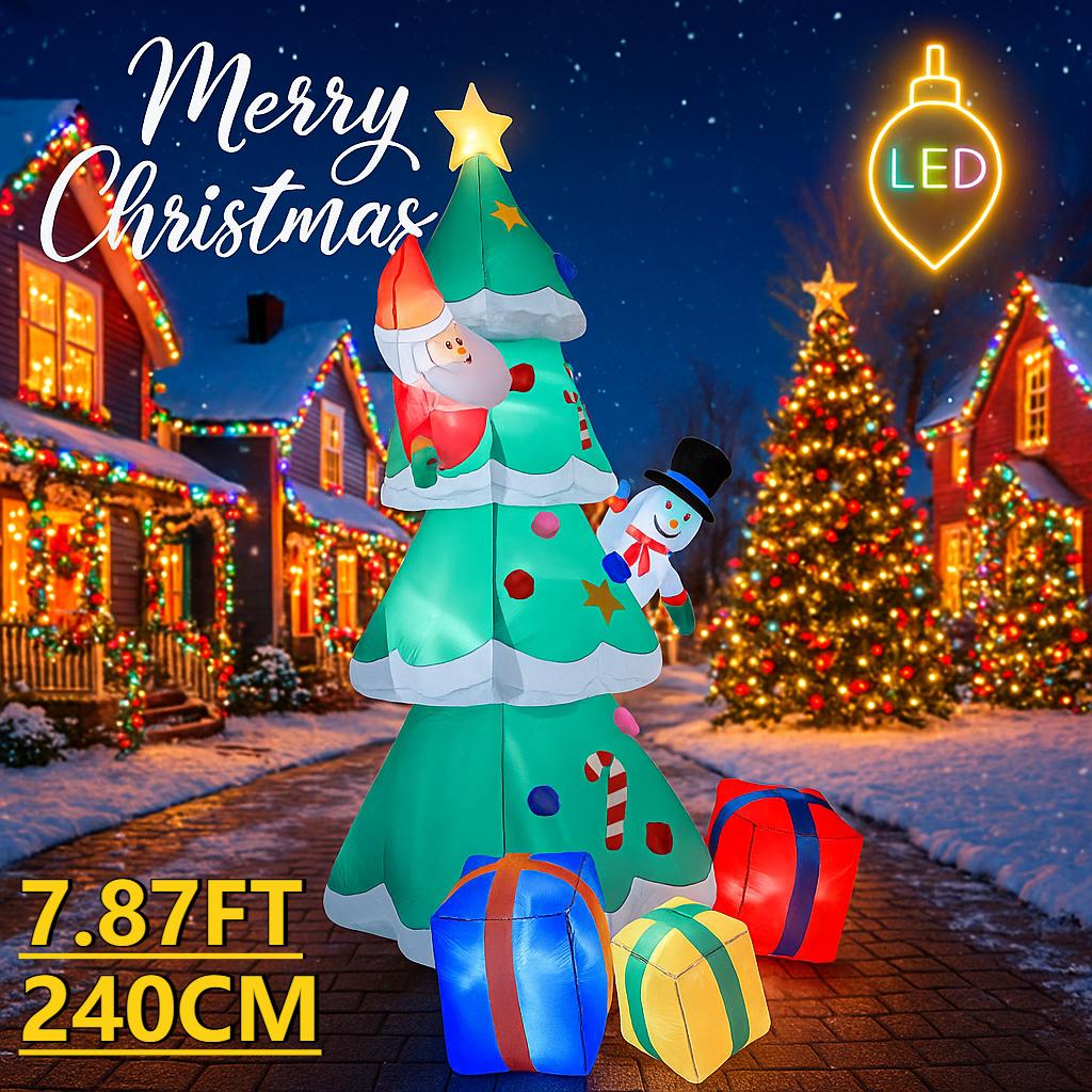 

7.9FT Christmas Inflatable Toys With LED Lit Xmas Tree Set Santa Snowman Gift Box Ornament Supplies Festive Xmas Yard Decoration EU