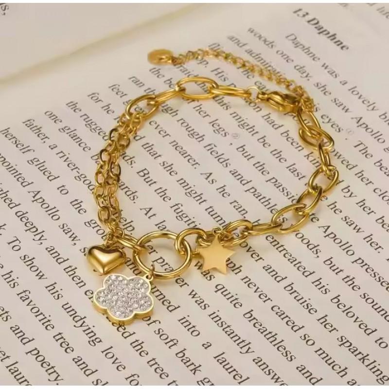 Titanium Steel Heart Star Flower Link Chain Bracelet Women Elegant Luxury Fashion Jewelry