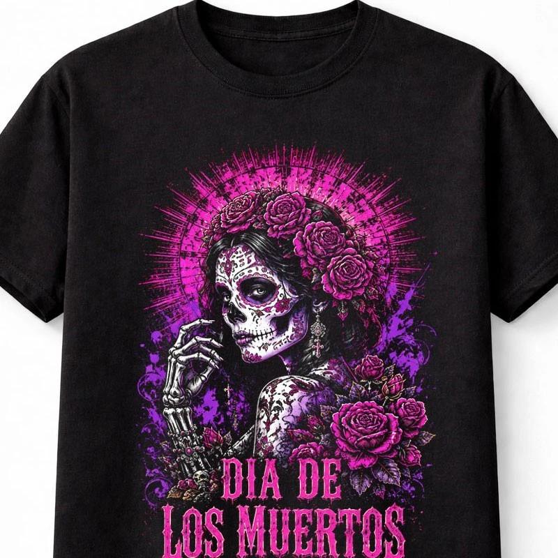 Dia de los Muertos Sugar Skull Unisex Floral Gothic Unisex TShirt S