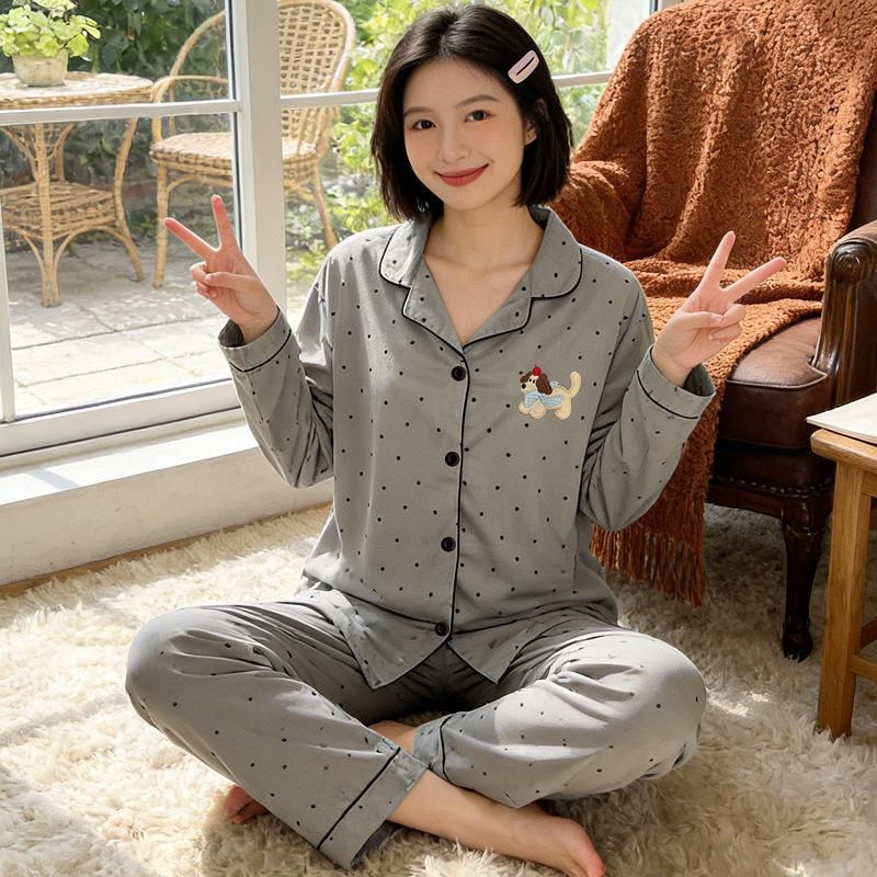 High-value imitation cotton long-sleeved pajamas women's spring and autumn new casual loose striped cardigan loungewear set