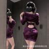 Original erotic underwear butterfly print deep V sexy new Chinese buckle cheongsam pure desire purple halterneck