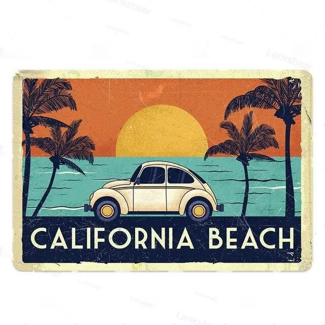 Vintage Surfing Beach Metal Sign  Waves Summer Wall Art Poster  Coastal Decor for Bar Porch Surfing Club  Retro Tin Sign for Hom