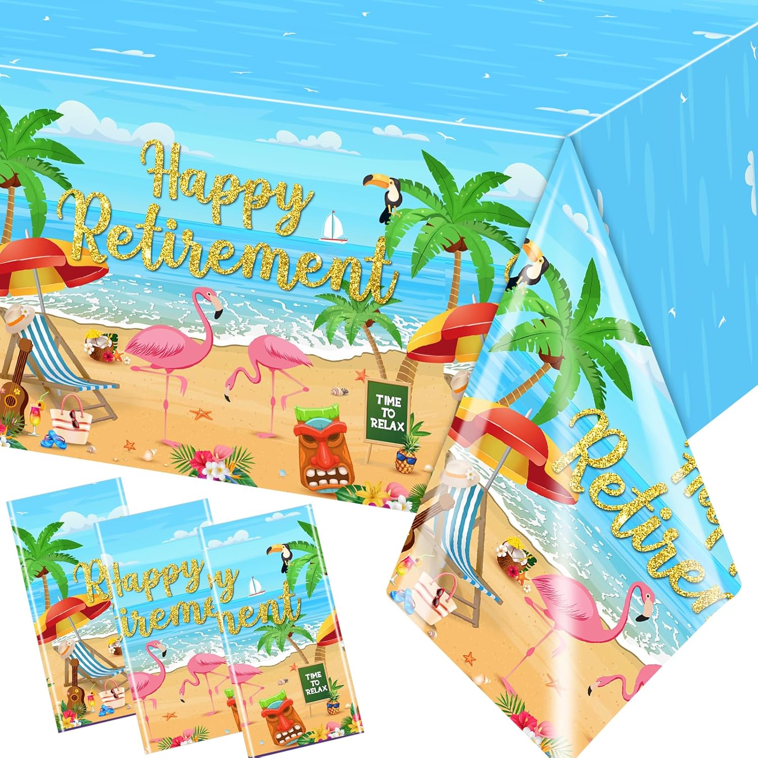 Retirement Tablecloth,Aloha Retirement Party Decorations 3pcs Rectangle Beach Theme Retirement Table Cloth,Waterproof Plastic Retirement Decorations
