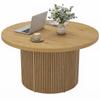 Round Wooden Coffee Table, Fluted Legs, Natural Wood Effect