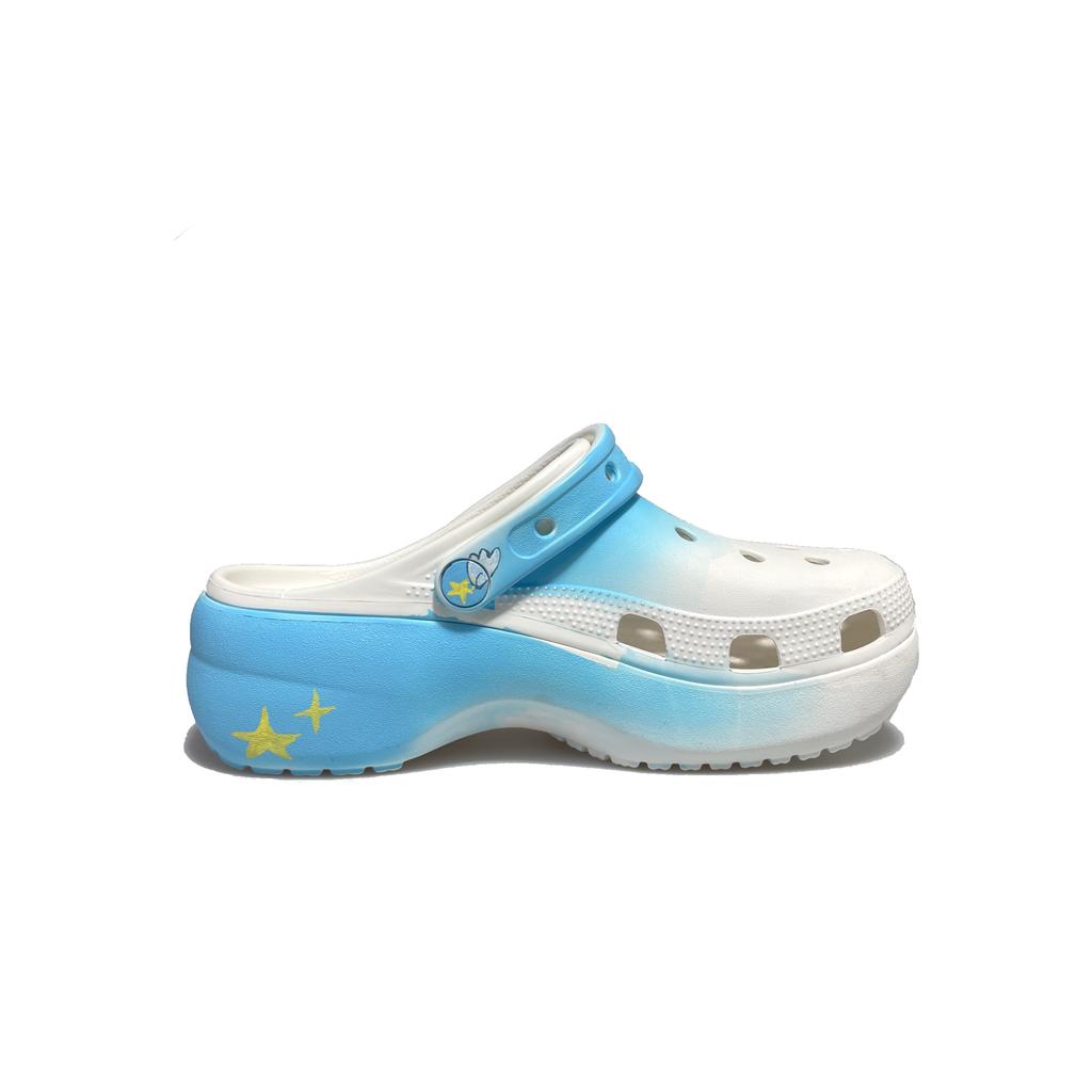 Crocs Classic Platform Clog Good Night Bear Gradient Starry Sky Hole Shoes Unisex White and Blue
