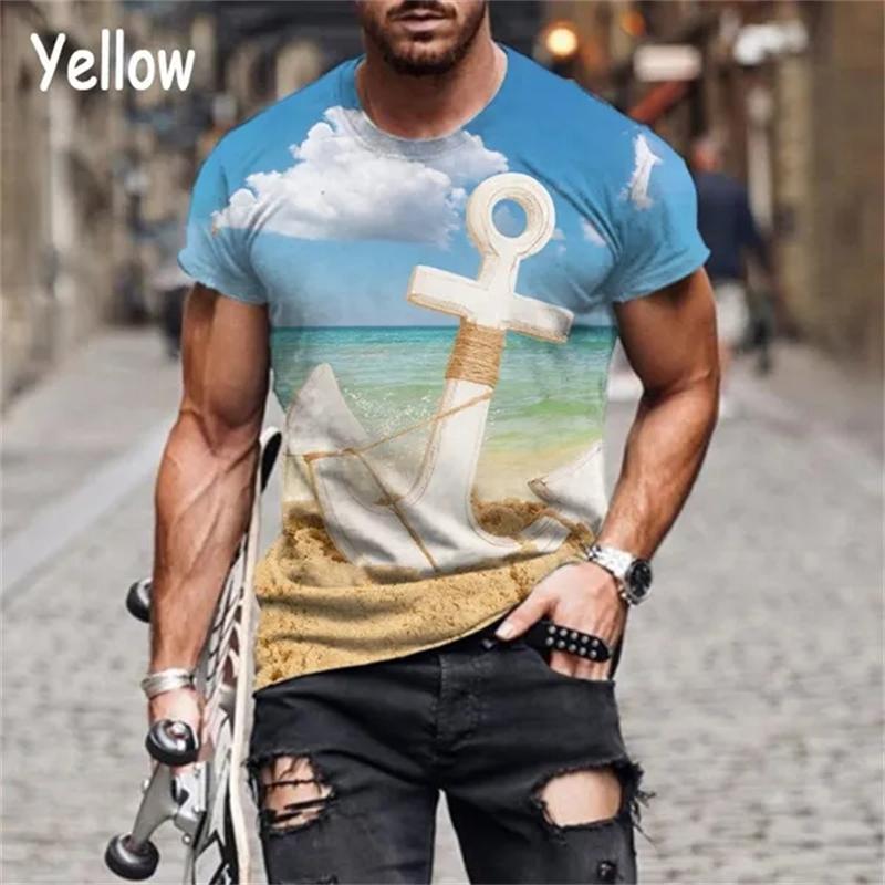 Maritimt anker 3D-trykk T-skjorte Oversize Menn Kvinner Vintage Kortermet Casual T-skjorter Sommer Allsidig O-hals Streetwear Unisex