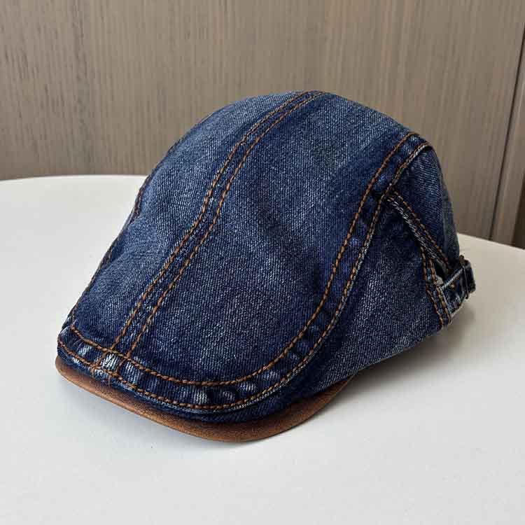 Washed Denim Forward Hat Women's Spring and Summer Retro Face Small Beret Wearing a Big Head Circumference Painter Hat