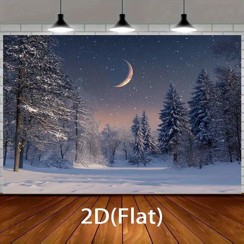 2D Plane 1 Piece of Winter Night Moonlight Snow Forest Background Fabric Suitable for Parties and Birthdays