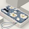 Lanyard Soft TPU Case For Xiaomi Redmi Note 13 14 Pro Plus 12 14 Pro 5G Note 13 11 13C 4G White Flower Silicone Phone Cover
