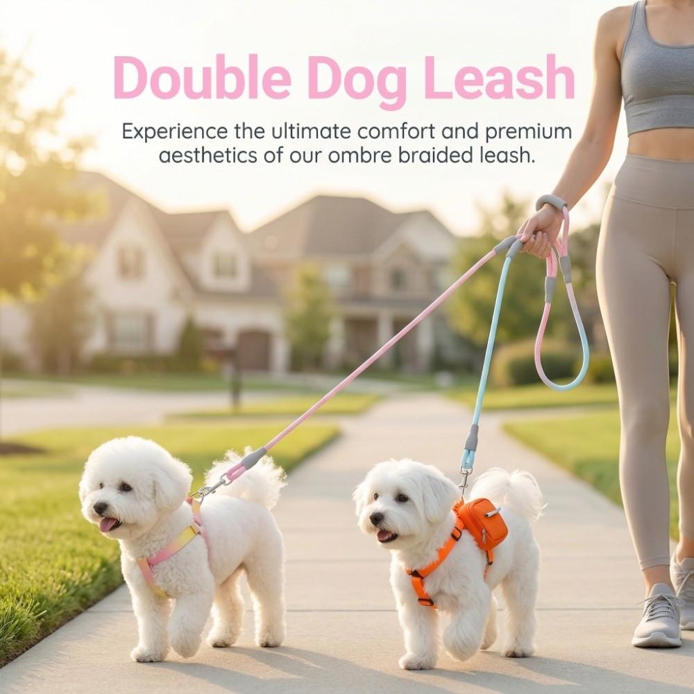 Gradient Color Dual Handle Lead 360° Swivel Dog Running Leash  Outdoor Activities