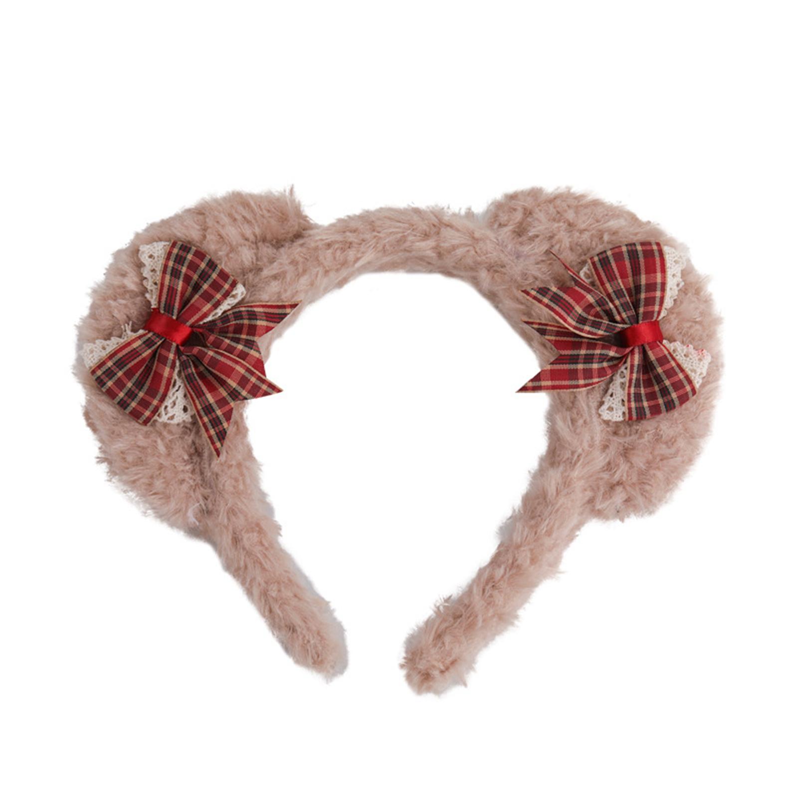

Плюшевый обруч для волос в клетку с бантом и ушками медведя, головной убор для рождественской вечеринки, повязка на голову для мытья лица для девочек, забавные детские головные уборы